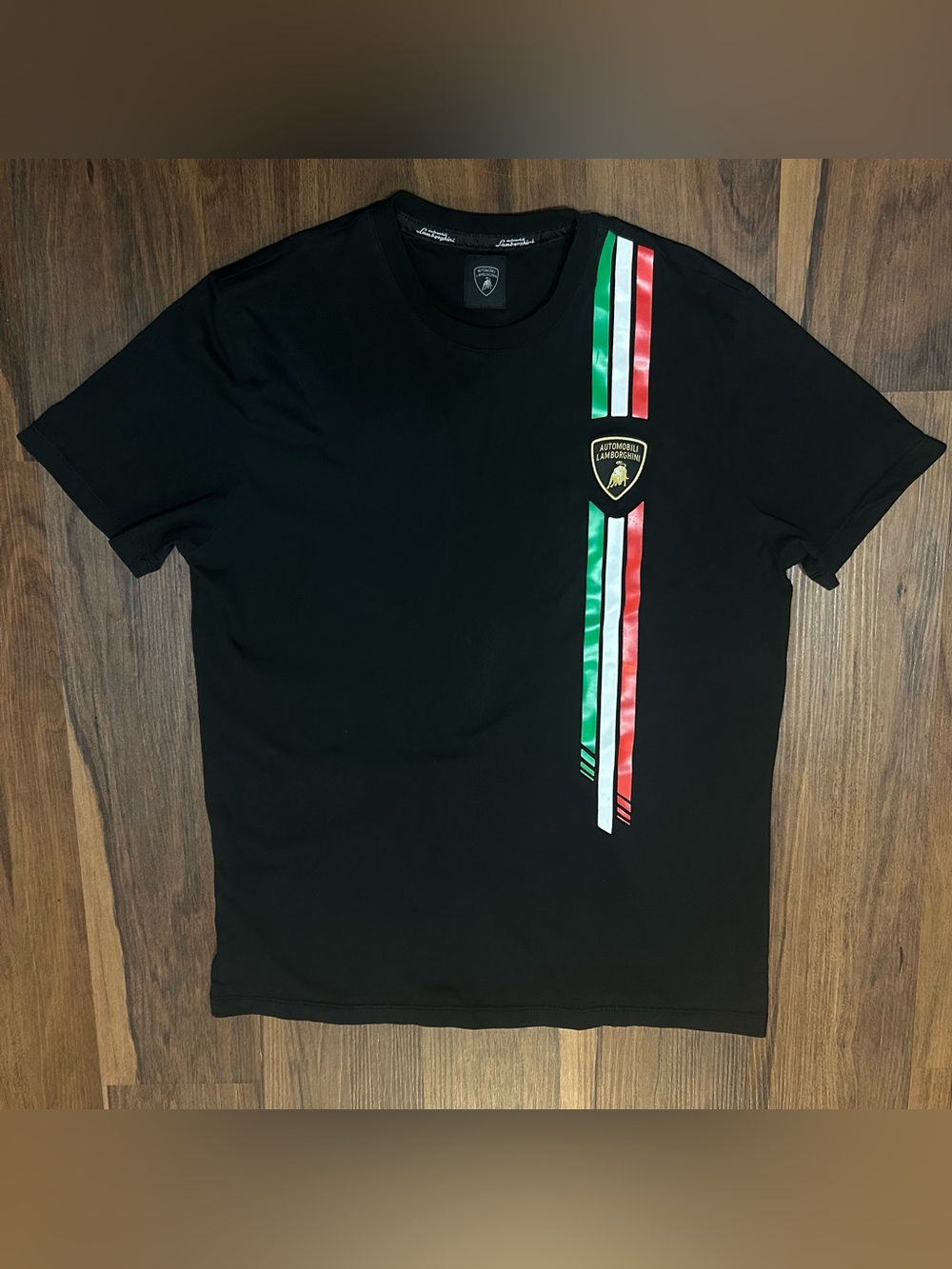 Official Automobili Lamborghini Black Crest Patch Shirt MENS L Italian Stripe
